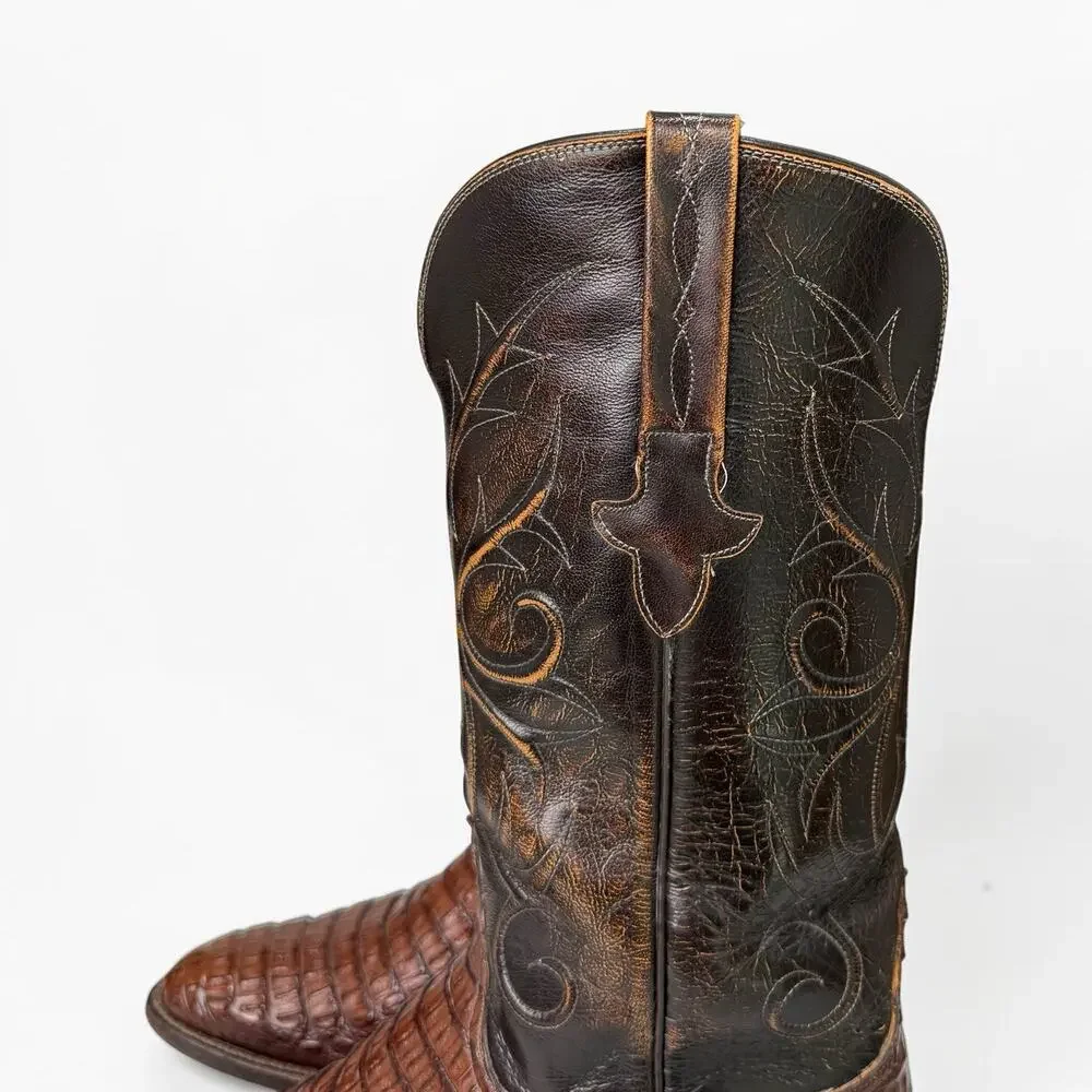 Lucchese Caiman Classics Hand Made Cowboy Boots Western Brown Label Mens Sz 9 2E